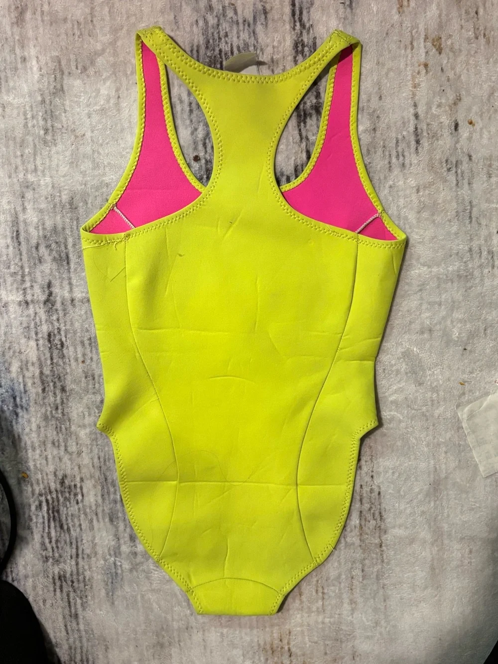 80s VINTAGE (bought dead stock) Neoprene Neon Green & Pink One-Piece Swimsuit